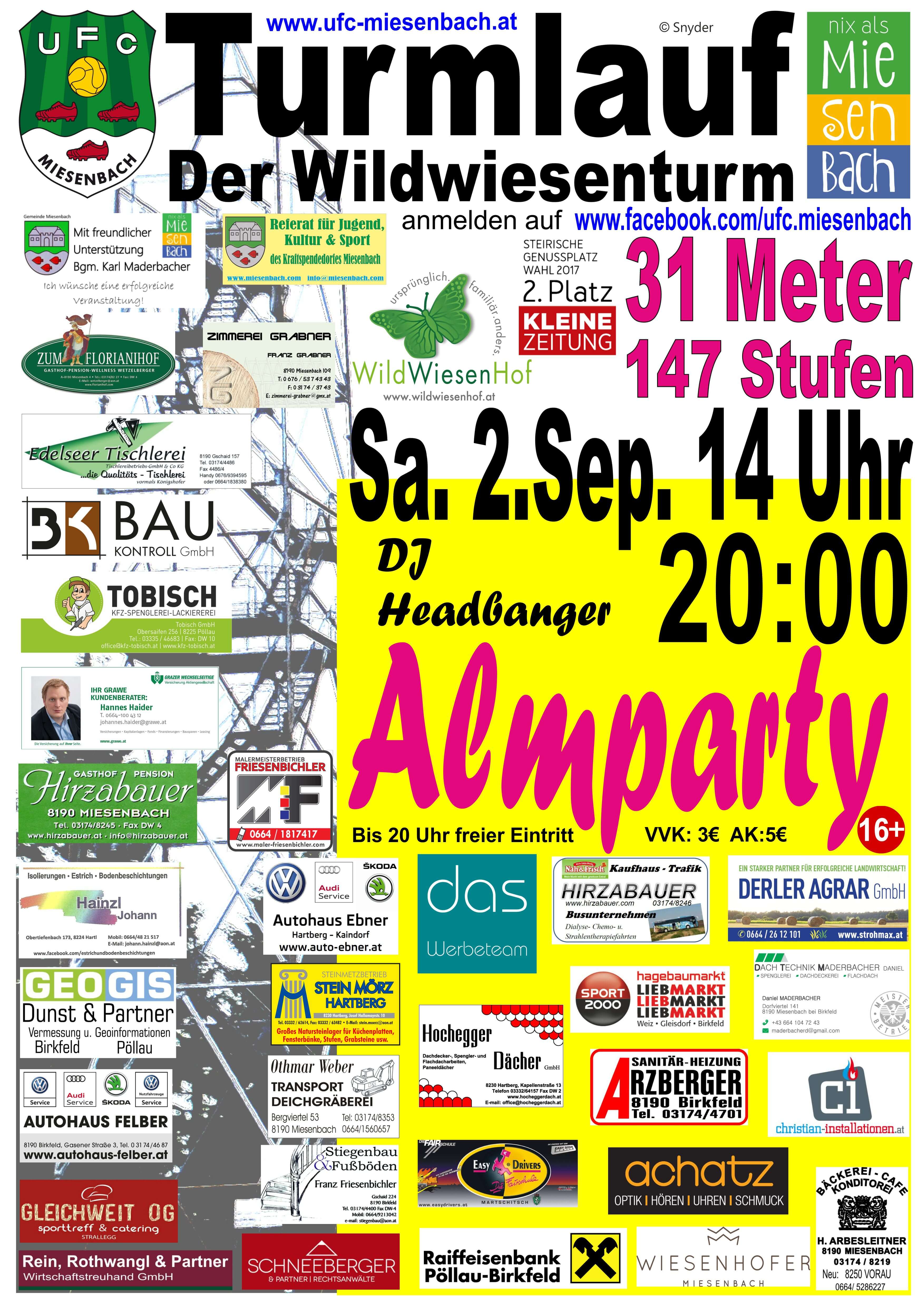 Plakat Turmlauf Almparty 2017 des UFC Miesenbach