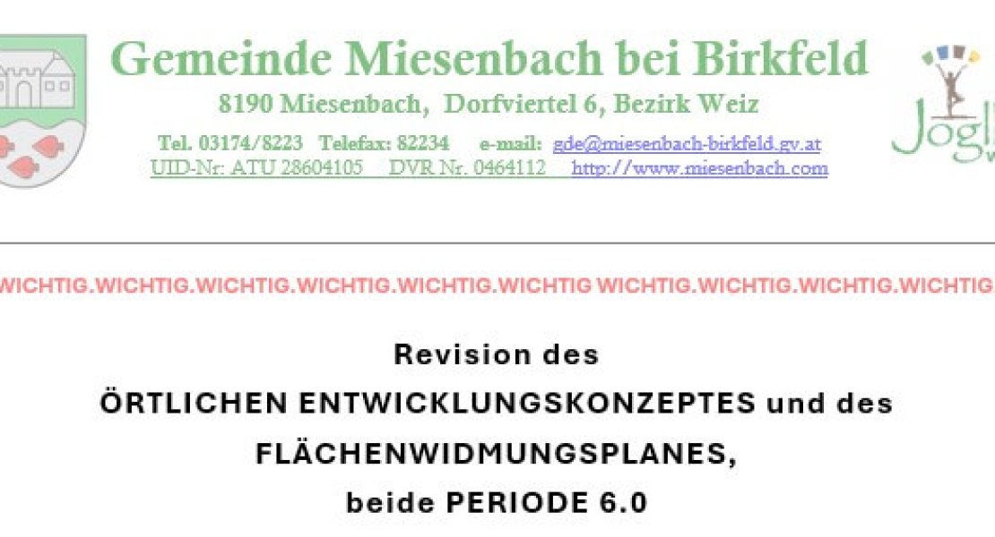 WICHTIG: Einleitung Revision Flächenwidmungsplan
