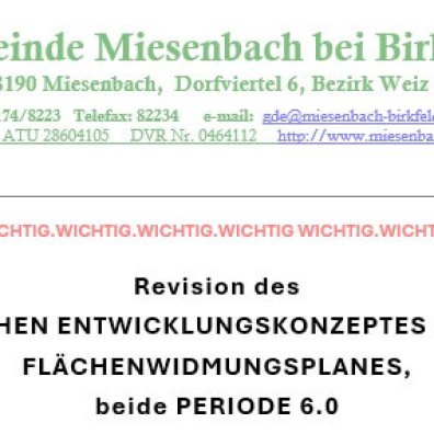 WICHTIG: Einleitung Revision Flächenwidmungsplan