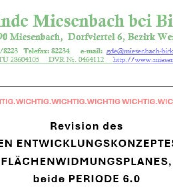 WICHTIG: Einleitung Revision Flächenwidmungsplan