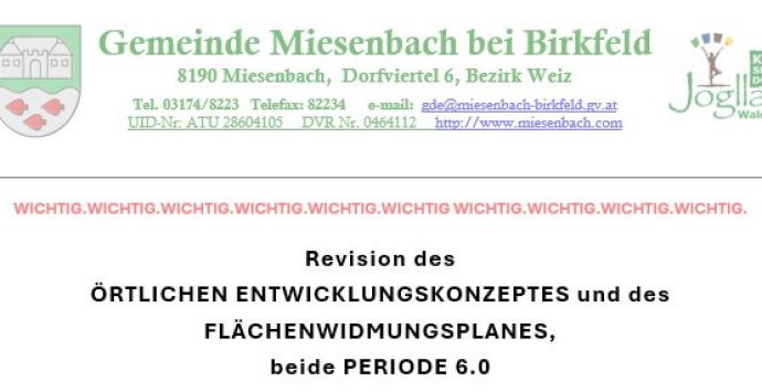 WICHTIG: Einleitung Revision Flächenwidmungsplan