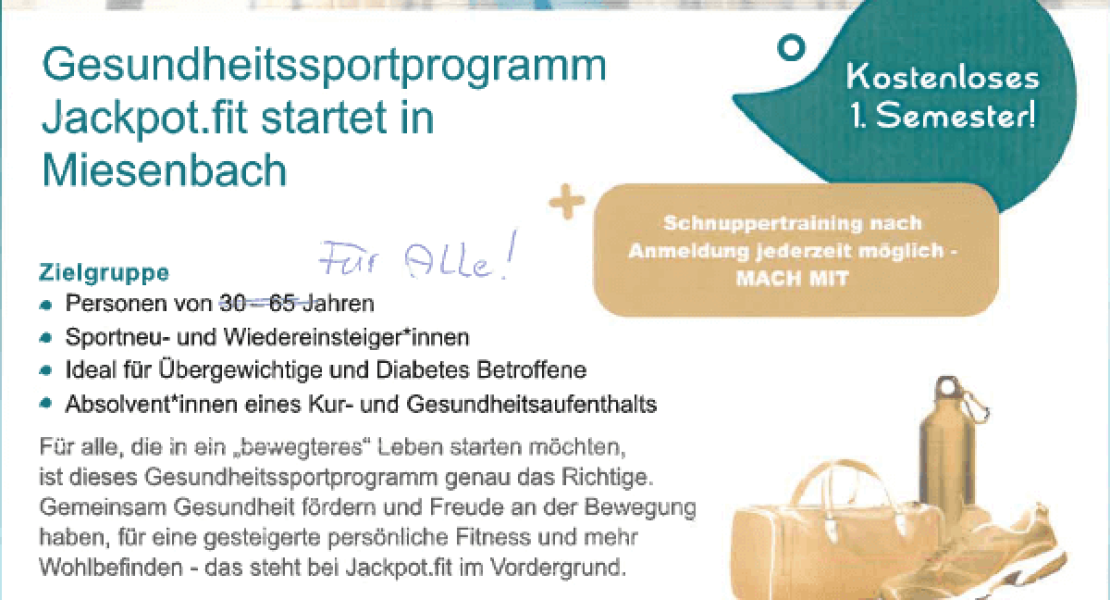 Gesundheitssportprogramm Jackpot.fit startet in Miesenbach