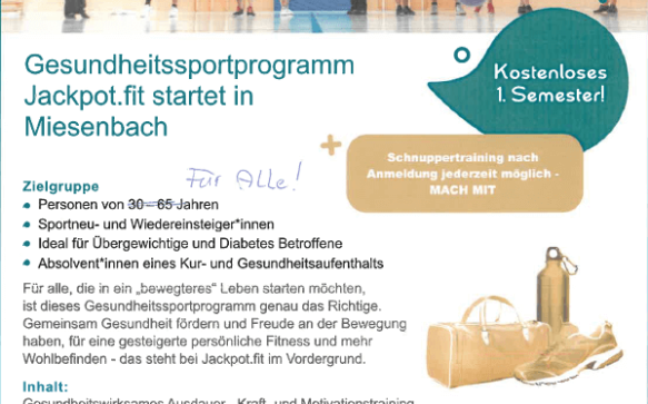 Gesundheitssportprogramm Jackpot.fit startet in Miesenbach