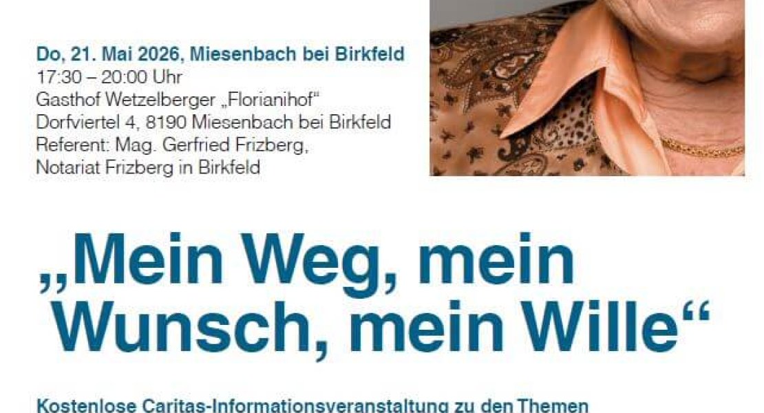 Kostenlose Caritas-Informationsveranstaltung zu den Themen Vorsorgevollmacht, Patientenverfügung und Testament