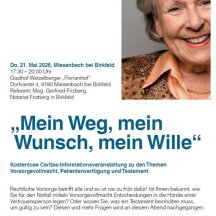 Kostenlose Caritas-Informationsveranstaltung zu den Themen Vorsorgevollmacht, Patientenverfügung und Testament
