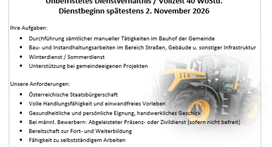 Stellenausschreibung Bauhofmitarbeiter/in