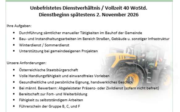 Stellenausschreibung Bauhofmitarbeiter/in