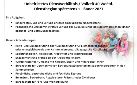 Stellenausschreibung Elementarpädagog/in